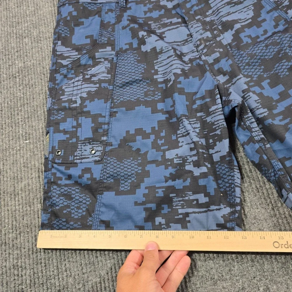 AFTCO Cargo Shorts Mens 38 Blue Camo Microfiber Stretch Fishing Outdoor Summer